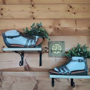 Nurture Metallic Silver Leather Beaded Gladiator Sandal Shoes Strappy Boho Sz 9M